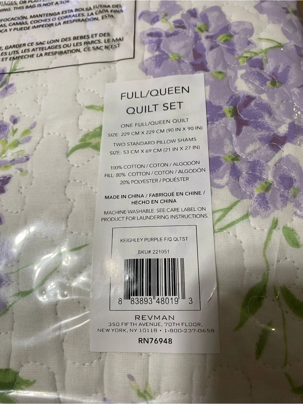 Laura Ashley Queen Lilac Green White Quilt Set 100% Cotton Matching Shams 90x90